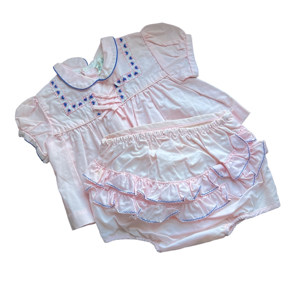 Nannette | Pink Navy Blue Hearts Two Piece Infant Girl Crib Set Diaper Cover M